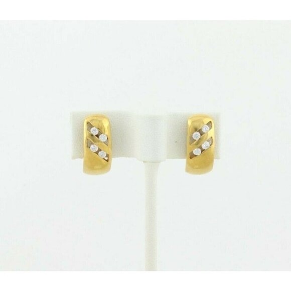 Gold Over Sterling Silver CZ Earrings J Hoop Earrings - Picture 5 of 8